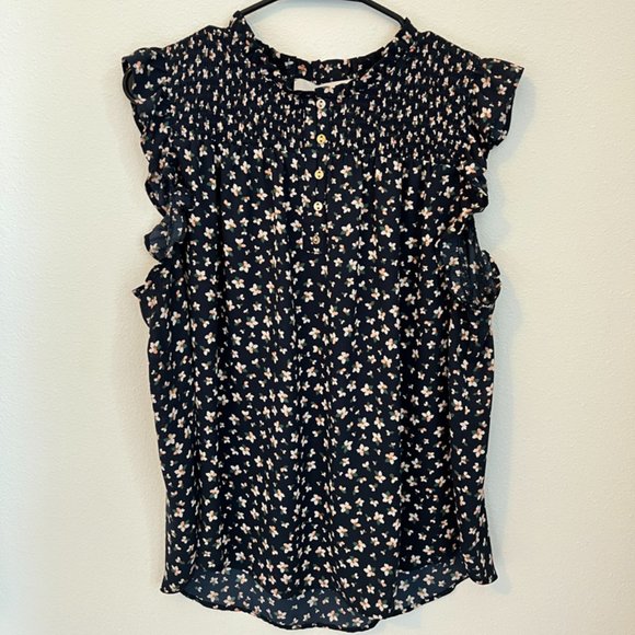 LOFT Ruffle Mixed Media Floral Shell - Picture 2 of 3